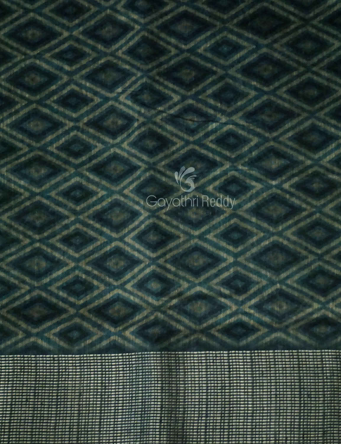 Grey Mixed Indigo Blue Colour Block Print Semi Chanderi Saree By Gayathri Reddy Designer Studio | Grocsy