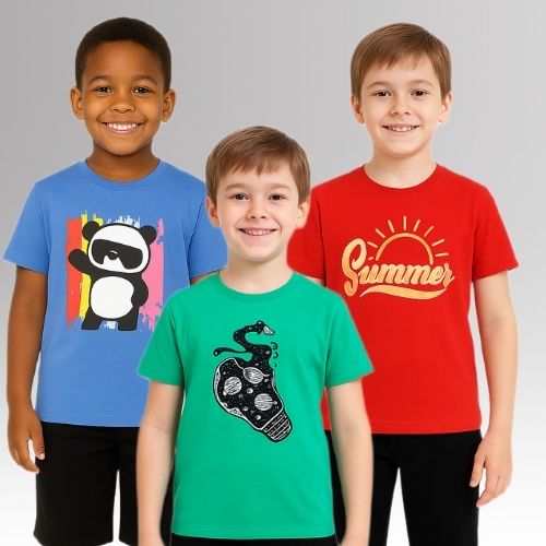 Chilins Round Neck Printed Super Combed Cotton T-shirt (Pack of 3) | Grocsy