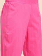 Sangria Women Pink Ethnic Motifs Printed Pure Cotton Kurta with Trousers & Dupatta | Grocsy