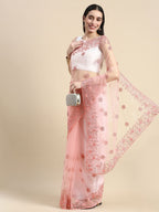 kasee Floral Embroidered Net Saree | Grocsy