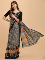 Sangria Black & Beige Pure Georgette Saree | Grocsy