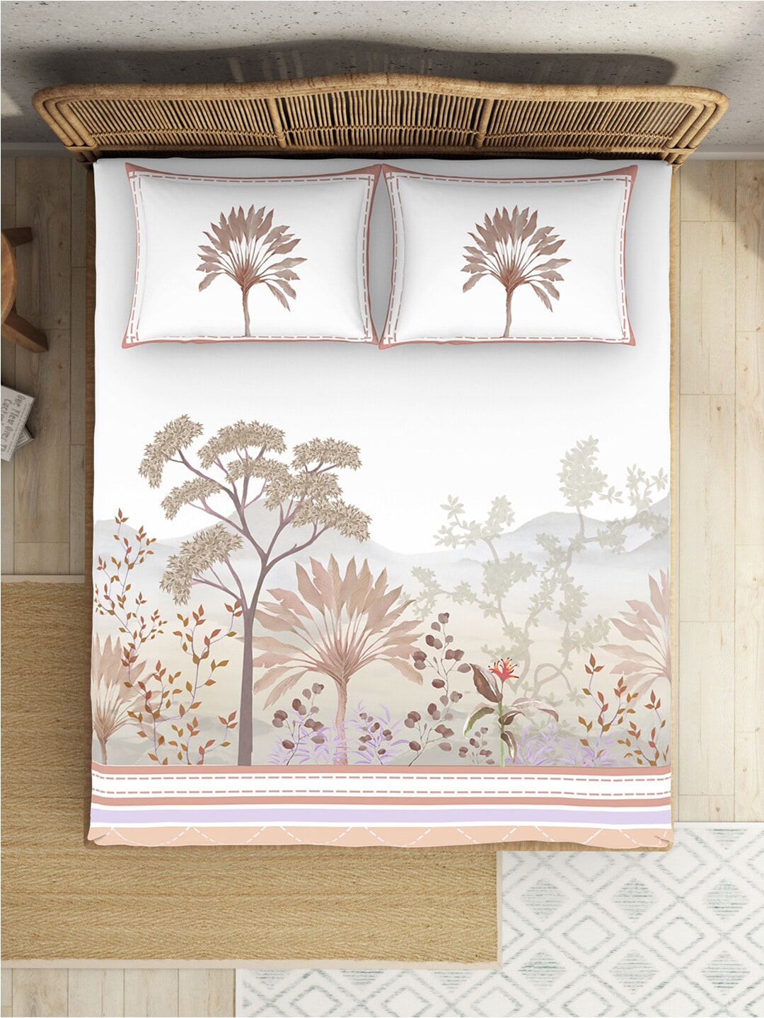 SPACES Kalakari Haath White Ethnic Motifs Cotton 210 TC King Bedsheet & 2 Pillow Covers | Grocsy