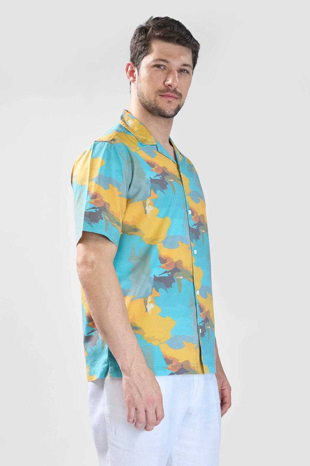 Xkind Teal Blue Abstract Printed Relaxed Fit Shirt | Grocsy