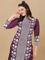 HERE&NOW Floral Embroidered Chikankari Kurta with Trousers & Dupatta | Grocsy