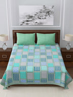 LIVING ROOTS Blue & Green Jaipur Printed 210 TC King Bedsheet with 2 Pillow Covers | Grocsy