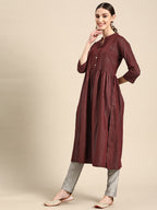 Sangria Women Maroon Striped A-Line Kurta | Grocsy