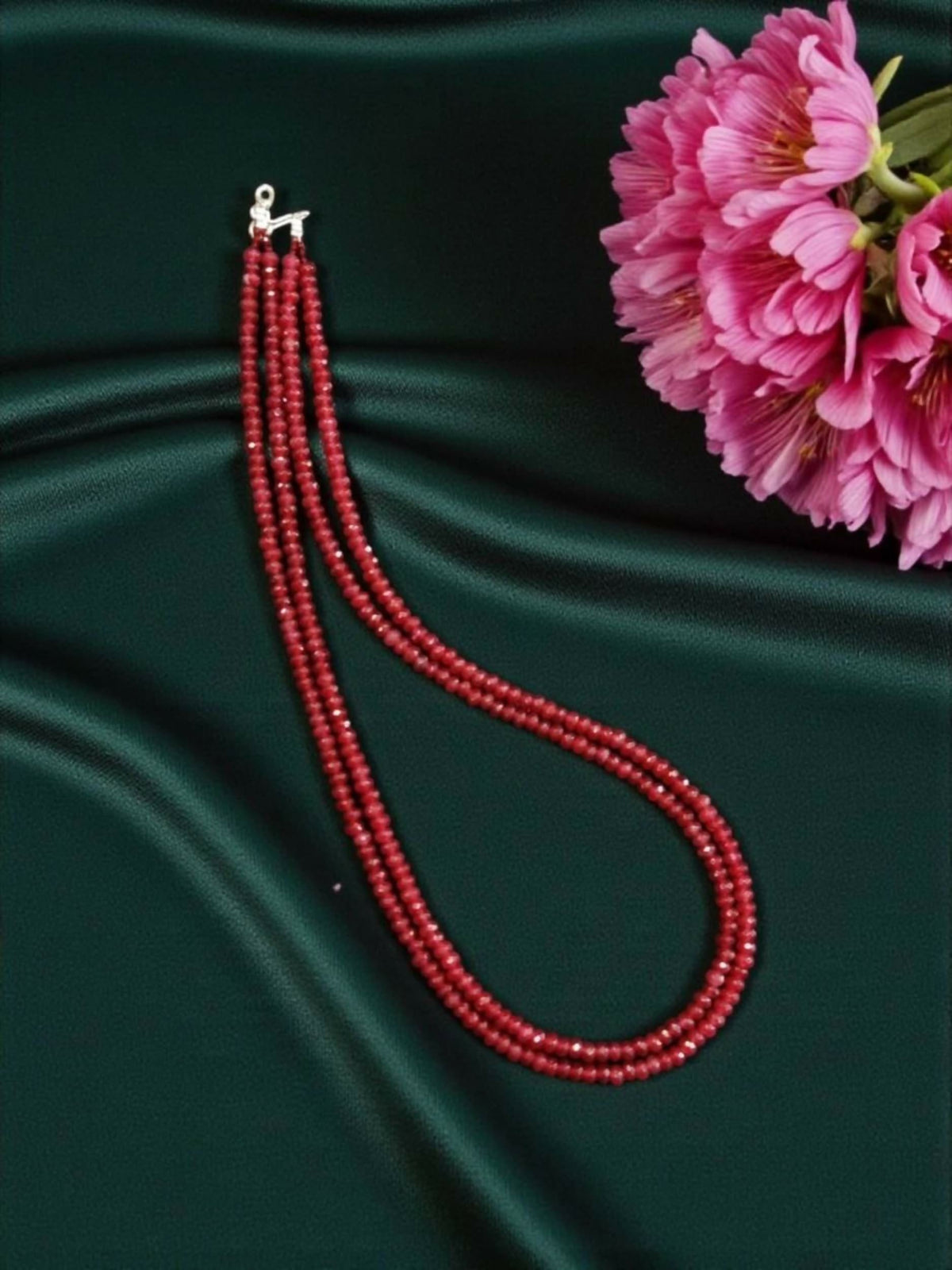 Joban Fashion Women Red 2 Layer Agate Necklace, Silver Finish | Grocsy