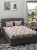 MYTRIDENT Brown White Ethnic Motifs 200 TC Cotton 1 King Bedsheet with 2 Pillow Covers | Grocsy