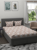 MYTRIDENT Brown White Ethnic Motifs 200 TC Cotton 1 King Bedsheet with 2 Pillow Covers | Grocsy