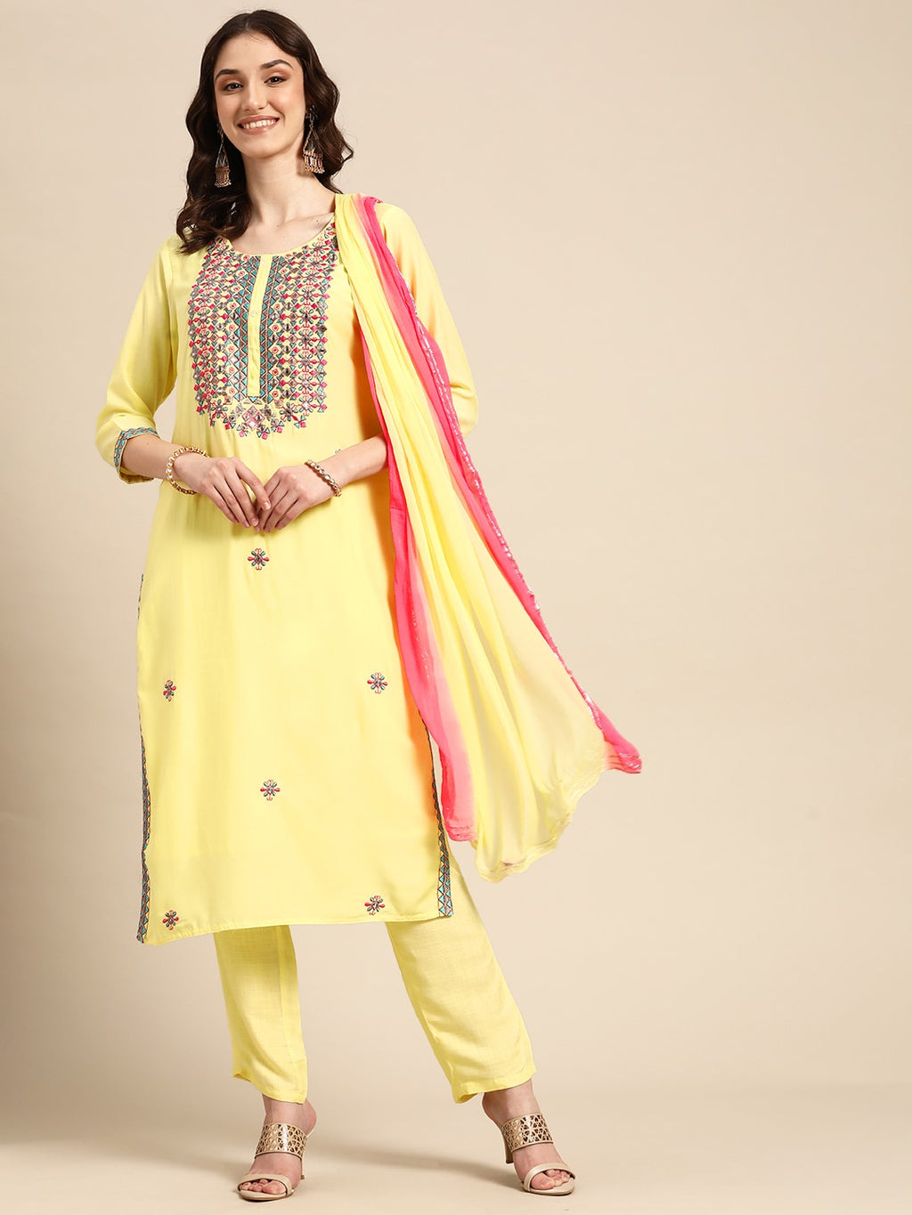 Sangria Women Ethnic Motifs Embroidered Kurta With Trousers & Dupatta | Grocsy
