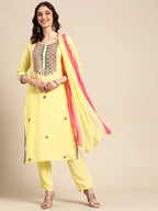 Sangria Women Ethnic Motifs Embroidered Kurta With Trousers & Dupatta | Grocsy