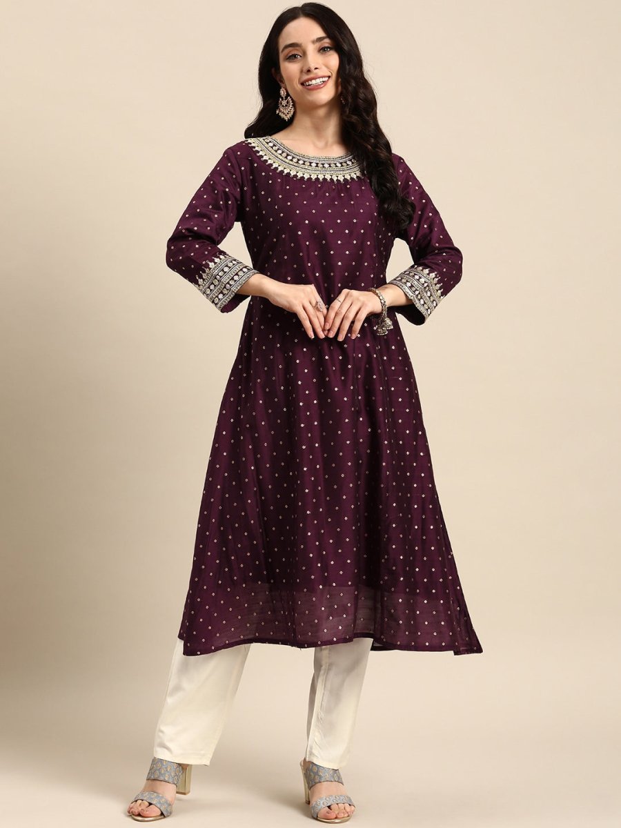 All About You Ethnic Motifs Embroidered Empire Sequinned Kurta with Trousers | Grocsy