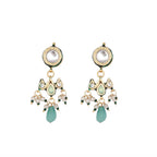 Nuyug 22K Gold Plated Pearl Empress Flora Green Stone Drops Necklace Set | Grocsy