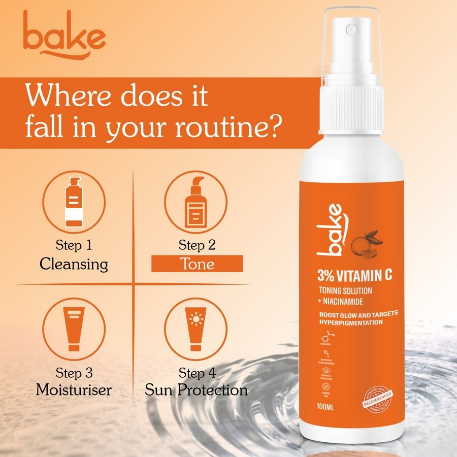 Bake 3% Vitamin C Toner With Niacinamide For Brightening & Glowing Skin | Grocsy