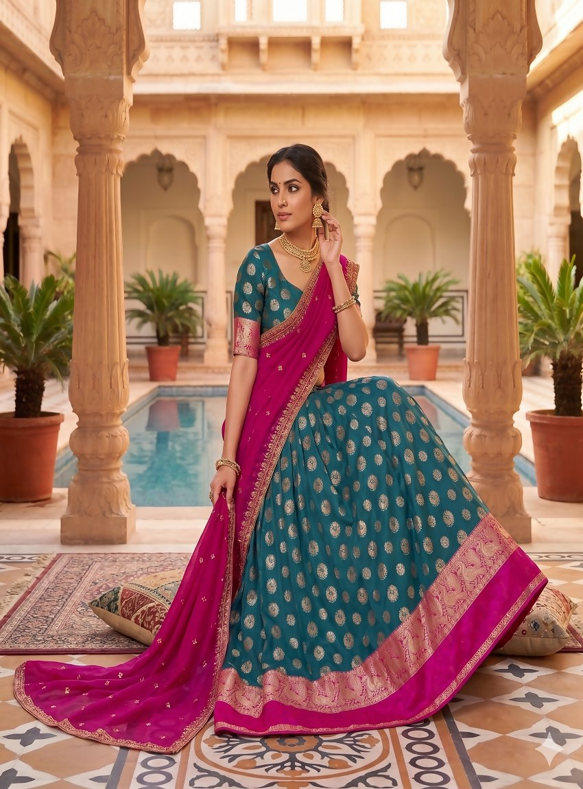 Teeya Creation Peacock Blue Banarasi Silk Ethnic Lehenga Choli for Festivals and Weddings | Grocsy
