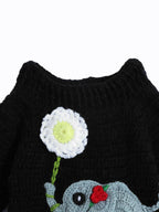 Chutput Kids Woollen Hand Knitted Full Sleeves Elephant Detail Sweater For Baby Boys - Black | Grocsy