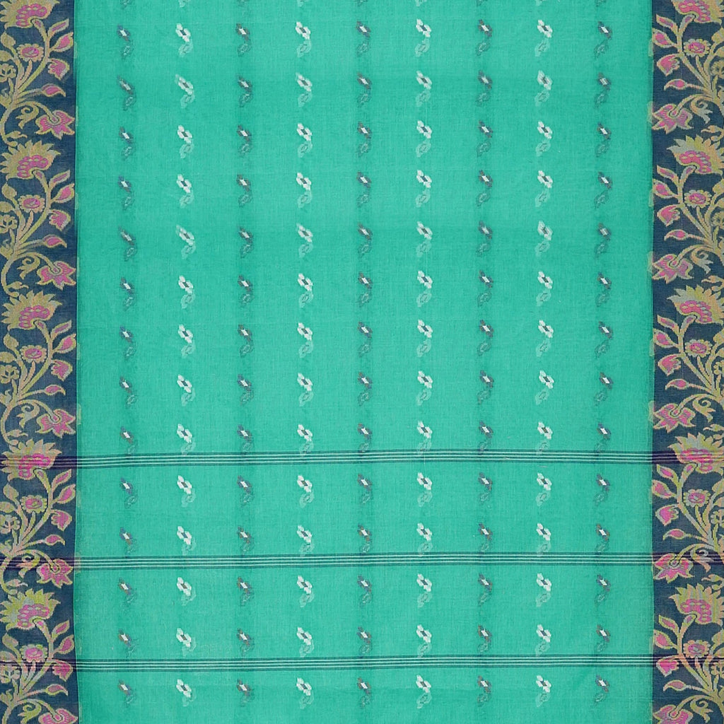 Exclusive Collection 100% Pure Cotton Green Tant Saree With Hand Weaving Work | Grocsy
