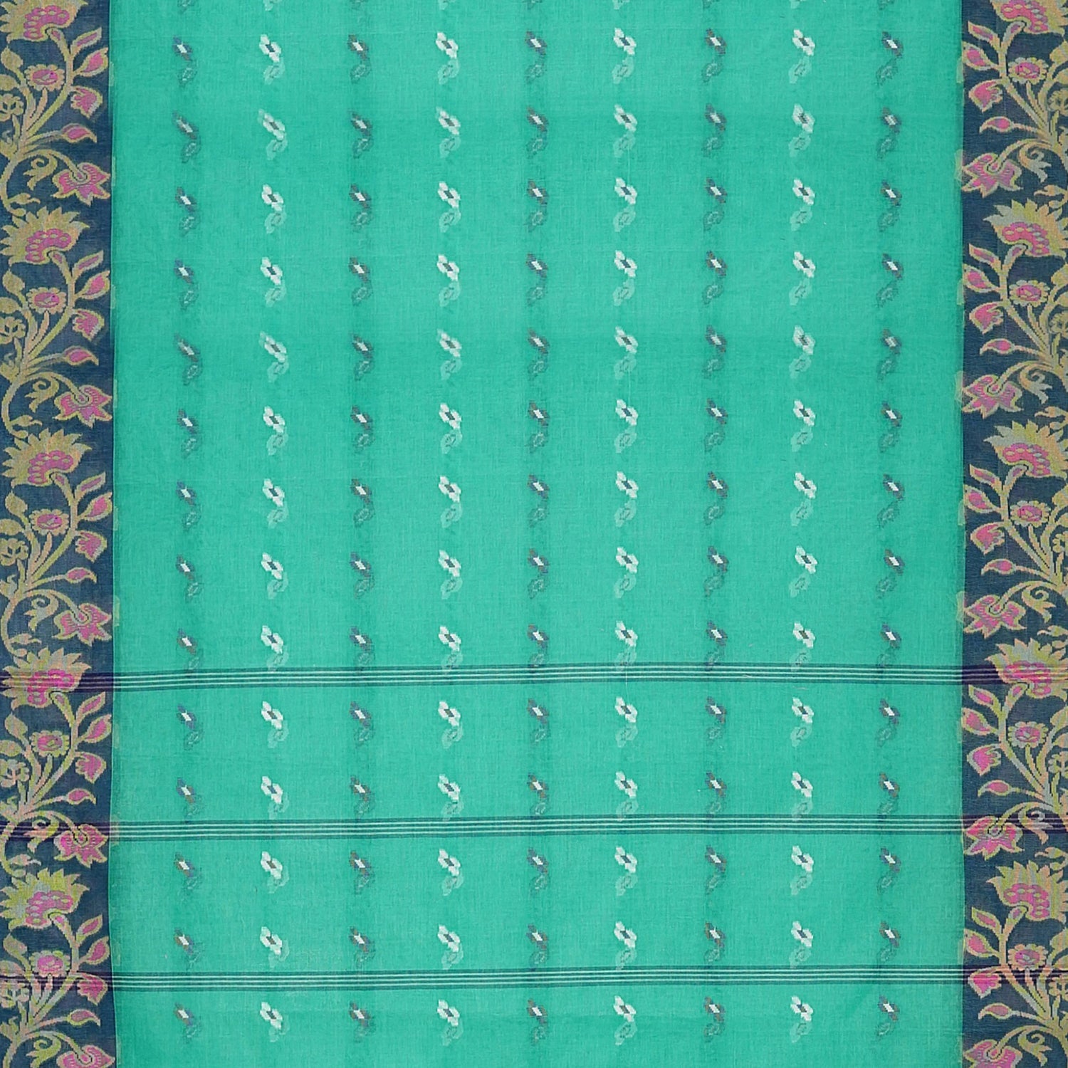 Exclusive Collection 100% Pure Cotton Green Tant Saree With Hand Weaving Work | Grocsy