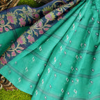 Exclusive Collection 100% Pure Cotton Green Tant Saree With Hand Weaving Work | Grocsy