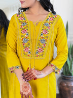 The52 Beautiful Women's Thread work Viscose Fabric Straight Kurta, Pant and Dupatta Set | Grocsy