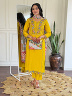 The52 Beautiful Women's Thread work Viscose Fabric Straight Kurta, Pant and Dupatta Set | Grocsy