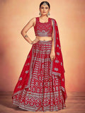 Tulsi Art Lovely Red Sequins Georgette Sangeet Wear Lehenga Choli With Dupatta | Grocsy