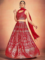 Tulsi Art Lovely Red Sequins Georgette Sangeet Wear Lehenga Choli With Dupatta | Grocsy