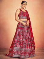 Tulsi Art Lovely Red Sequins Georgette Sangeet Wear Lehenga Choli With Dupatta | Grocsy