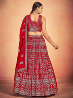 Tulsi Art Lovely Red Sequins Georgette Sangeet Wear Lehenga Choli With Dupatta | Grocsy