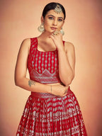 Tulsi Art Lovely Red Sequins Georgette Sangeet Wear Lehenga Choli With Dupatta | Grocsy