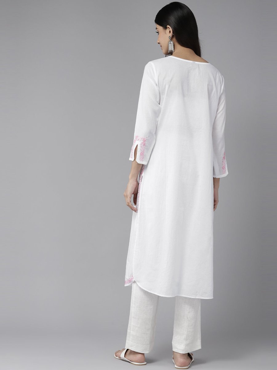 ADA Ethnic Motifs Embroidered Chikankari Cotton Kurta | Grocsy