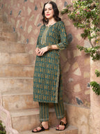 Sangria Ethnic Motifs Printed Pure Cotton Kurta with Trousers & Dupatta | Grocsy