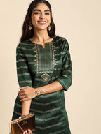 Sangria Women Green & Gold- Toned Ethnic Motifs Printed Kurta with Salwar | Grocsy