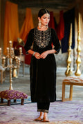 Juniper Women Black Velvet Embroidered Straight Kurta Sets | Grocsy