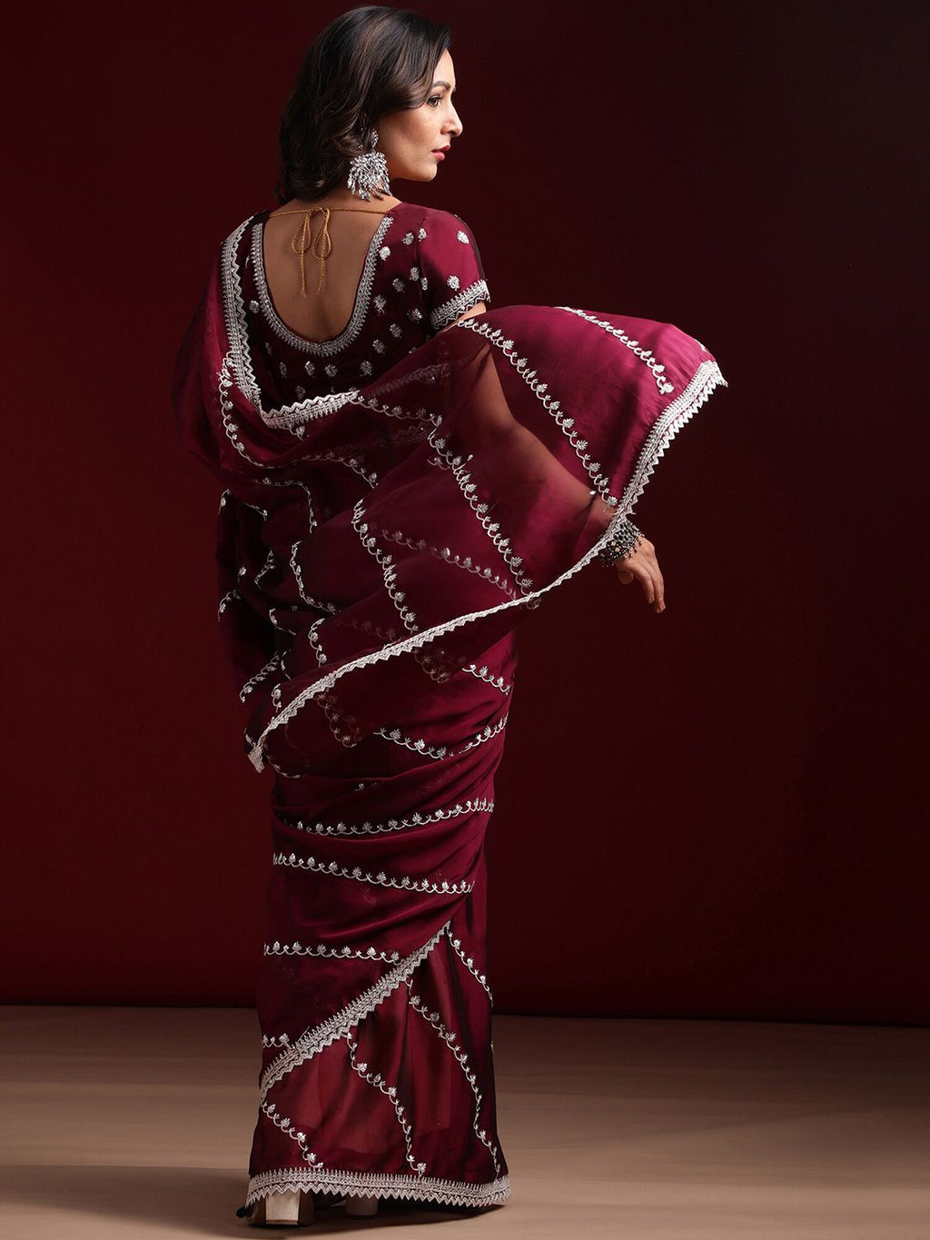 kasee Floral Embroidered Pure Silk Saree | Grocsy