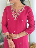 The52 Women's Viscose Silk Embroidery work Straight Kurta with Pant and Dupatta Set | Grocsy