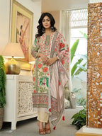 Yufta Pink Cotton Straight Floral Print Beads And Stones Lace Work Kurta Dupatta Set | Grocsy