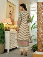 Yufta Pink Cotton Straight Floral Print Beads And Stones Lace Work Kurta Dupatta Set | Grocsy