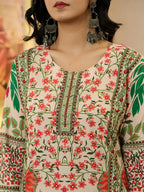 Yufta Pink Cotton Straight Floral Print Beads And Stones Lace Work Kurta Dupatta Set | Grocsy