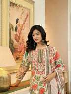 Yufta Pink Cotton Straight Floral Print Beads And Stones Lace Work Kurta Dupatta Set | Grocsy