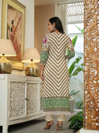 Yufta Yellow Cotton Straight Floral Print Beads And Stones Lace Work Kurta Dupatta Set | Grocsy