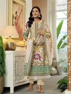 Yufta Yellow Cotton Straight Floral Print Beads And Stones Lace Work Kurta Dupatta Set | Grocsy