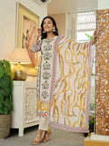 Yufta Yellow Cotton Straight Floral Print Beads And Stones Kurta Dupatta Set | Grocsy