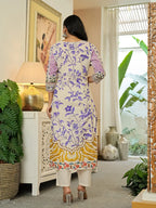 Yufta Yellow Cotton Straight Floral Print Beads And Stones Kurta Dupatta Set | Grocsy