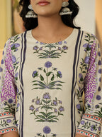 Yufta Yellow Cotton Straight Floral Print Beads And Stones Kurta Dupatta Set | Grocsy