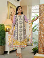 Yufta Yellow Cotton Straight Floral Print Beads And Stones Kurta Dupatta Set | Grocsy