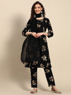 Sangria Floral Printed Regular Kurta With Trousers & Dupatta | Grocsy