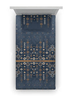 DDecor Blue & Brown Ethnic Motifs Cotton 150 TC Single Bedsheet with 1 Pillow Cover | Grocsy
