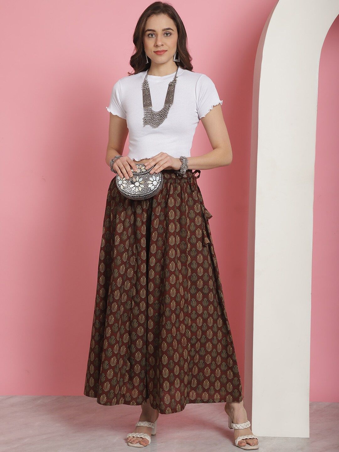 TAG 7 Floral Printed Flared Pure Cotton Ethnic Palazzos | Grocsy