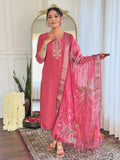 The52 Women's Chanderi Embroidery work Straight Kurta with Pant and Dupatta Set | Grocsy